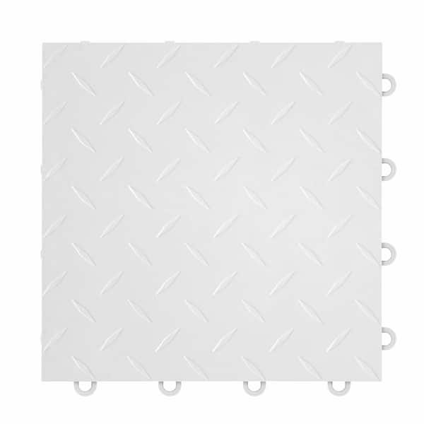 Nitro Diamond 3/8 in. Garage Tiles, White, 12 in. x 12 in., 52-Pack, Covers 52 sq. ft., Interlocking Floor Tiles