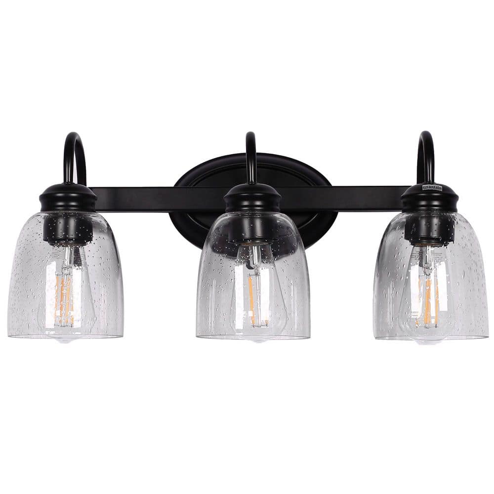 19 in. 3-Light Matte Black Farmhouse Vanity Light with Clear Cone Glass Shade, Dimmable for Bathroom, Vanity, or Mirror price history on PriceWatchPro