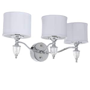 Waterton 3-Light Chrome Sconce with White Fabric Shades