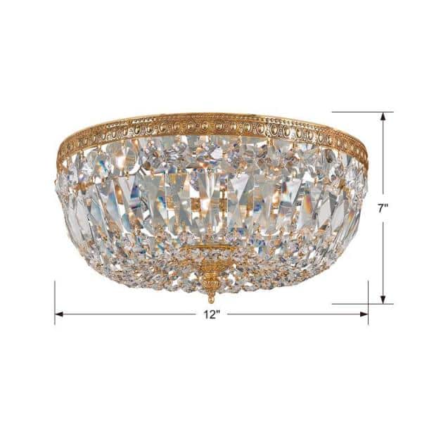 Olde Brass Italian Crystal Elegance 3-Light Flush Mount Bowl