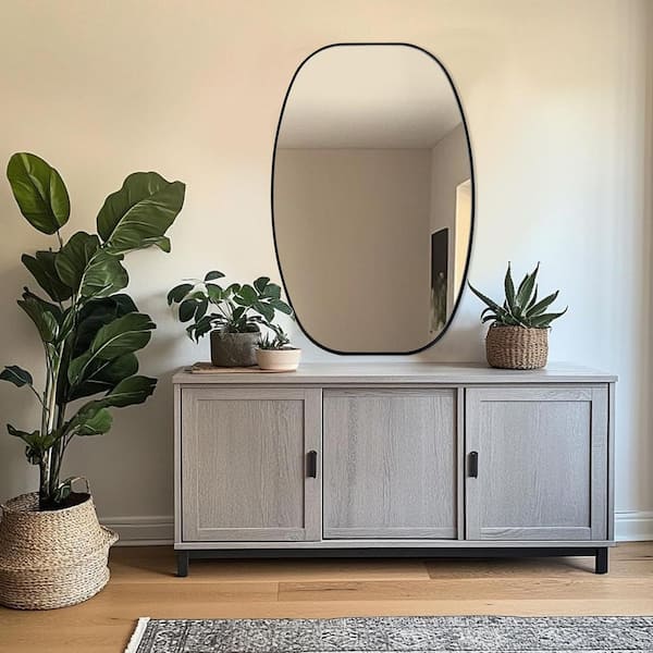 LuxHomez 30 in. W x 48 in. H Black Oval Wall Mirror Aluminum Frame Vanity Mirror Bathroom Mirror
