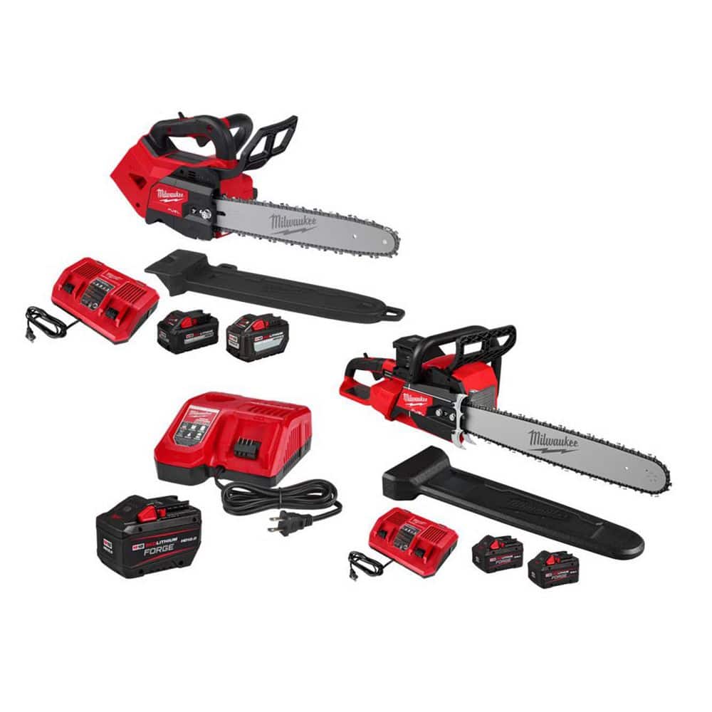 MILWAUKEE M18 FUEL 14 in. 18V Brushless Battery Top Handle Chainsaw Kit w/ M18 Dual Battery Chainsaw Kit, M18 FORGE Starter Kit (2826-22T-28)