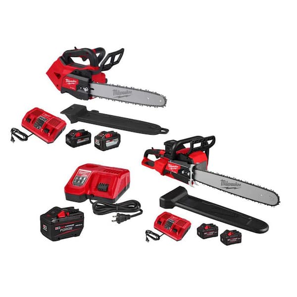 M18 FUEL 14 in. 18V Brushless Battery Top Handle Chainsaw Kit w/ M18 Dual Battery Chainsaw Kit, M18 FORGE Starter Kit