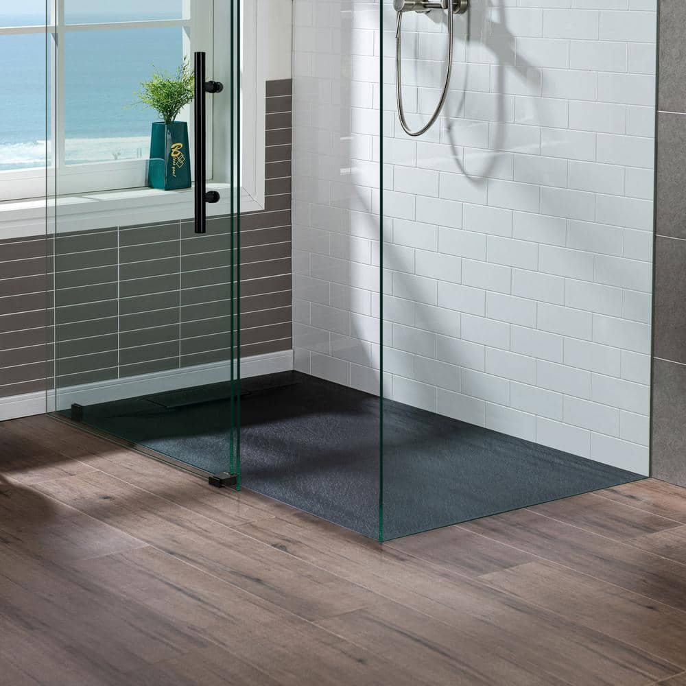 60 in. L x 31.5 in. W Alcove Shower Pan Base with Left/Right Drain in Black, Low Profile, Wheel Chair Access price history on PriceWatchPro