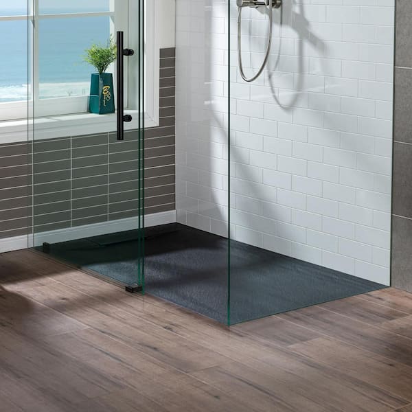 60 in. L x 31.5 in. W Alcove Shower Pan Base with Left/Right Drain in Black, Low Profile, Wheel Chair Access