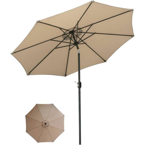 maocao hoom 9 ft. Beige Outdoor Patio Market Umbrella with Push Button Tilt