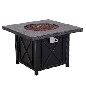 34.5 in. 50000 BTU Steel Propane Smokeless Fire Pit Table with Weather Resistant Cover and Lava Rocks, Black