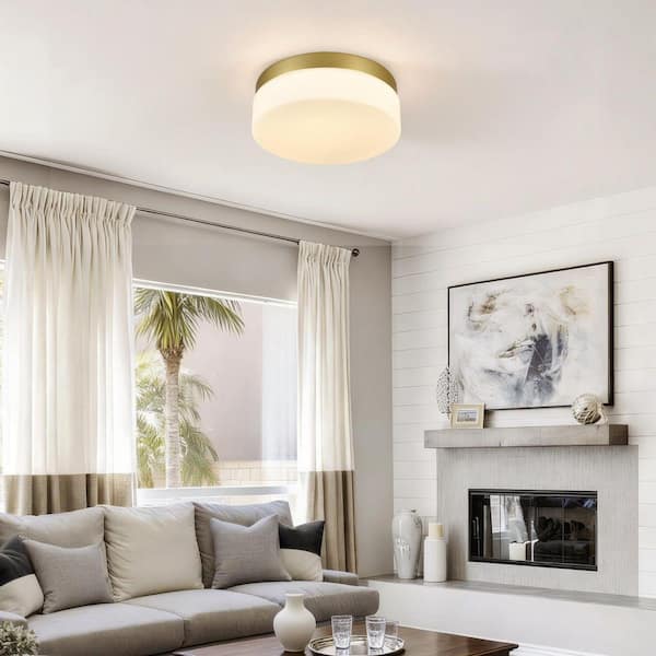 GMGSROM 11.4 in. LED Gold Flush Mount With Milky White Glass Shade