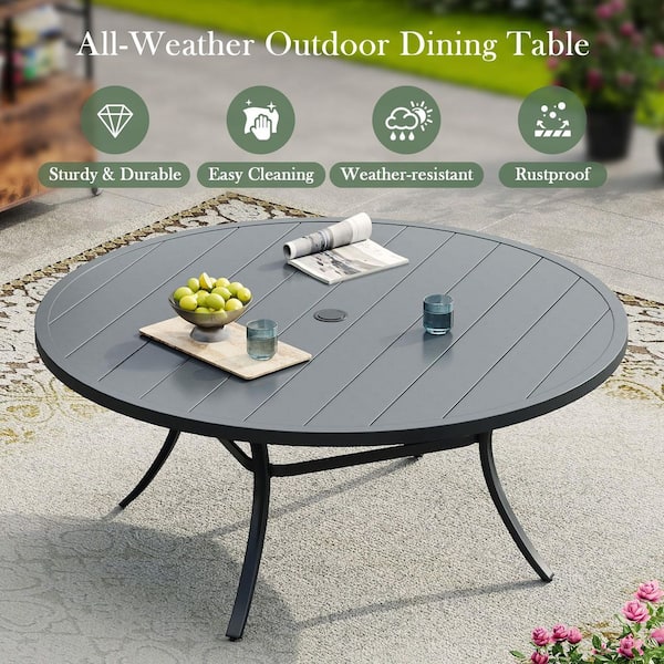 vicllax 9-Piece Metal Outdoor Dining Set with 60 in. Gray Round