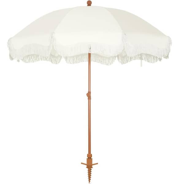 Unbranded 7 ft. Metal Tilt Beach Umbrella in Ivory with Fringe