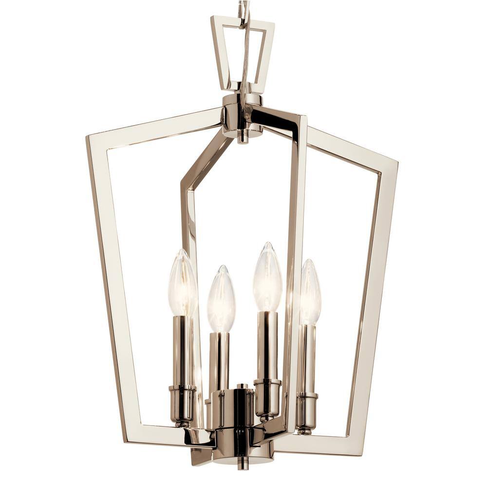 Elegant Polished Nickel 4-Light Open Cage Pendant