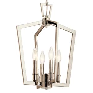 Abbotswell 19 in. 4-Light Polished Nickel Traditional Candle Kitchen Pendant Hanging Light