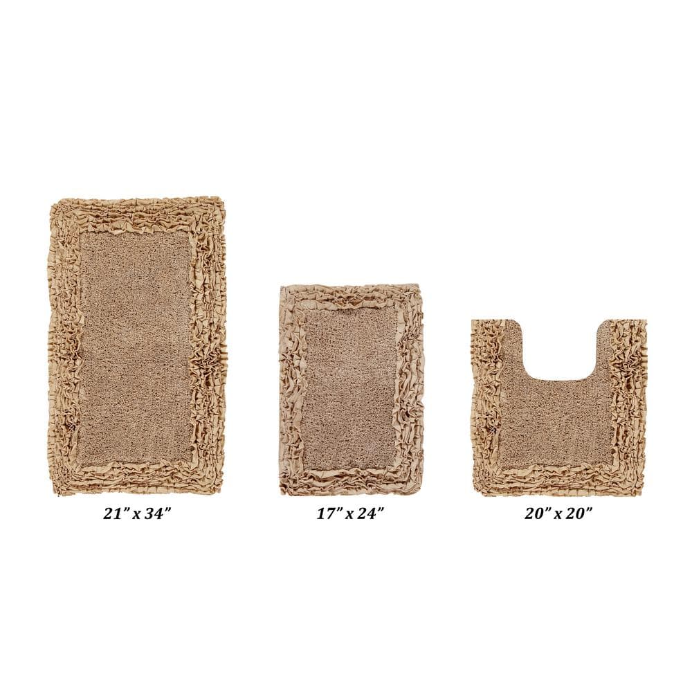 Better Trends Shaggy Border Collection 3 Piece Beige 100 Cotton Bath   Beige Better Trends Bathroom Rugs Bath Mats Barr3pc122be 64 1000 