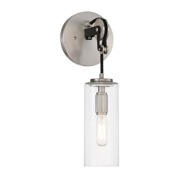 Minka Lavery Pullman Junction 5 in. 1-Light Brushed Nickel and Black Vanity Light with Clear Glass Shade