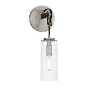 Pullman Junction 5 in. 1-Light Brushed Nickel and Coal Vanity Light with Clear Glass Shade