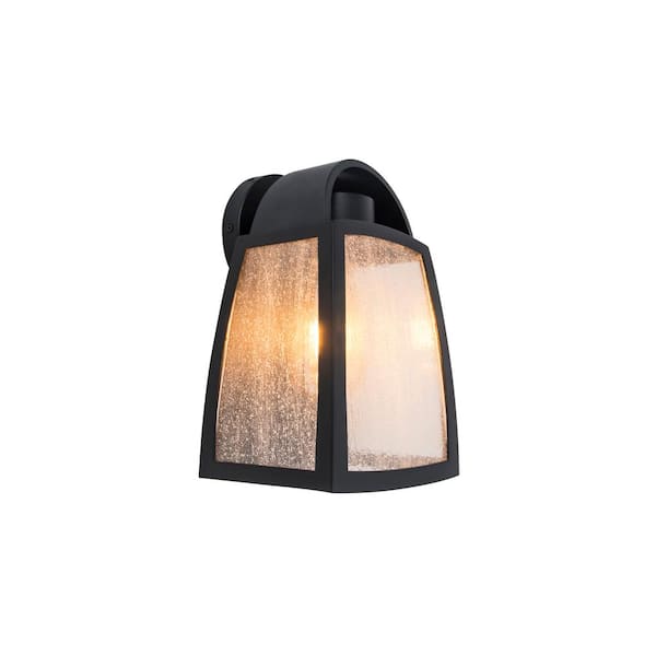 Home Decorators Collection 1-Light Black Outdoor Wall Mount Lantern with Seeded Glass