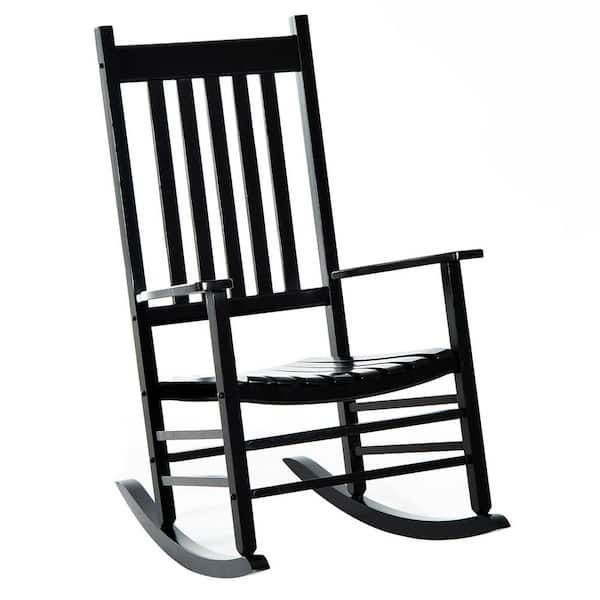 Huluwat Black Patio Wood Outdoor Rocking Chairs with Smooth Armrests, High Back, Supports Up to 352-LBS