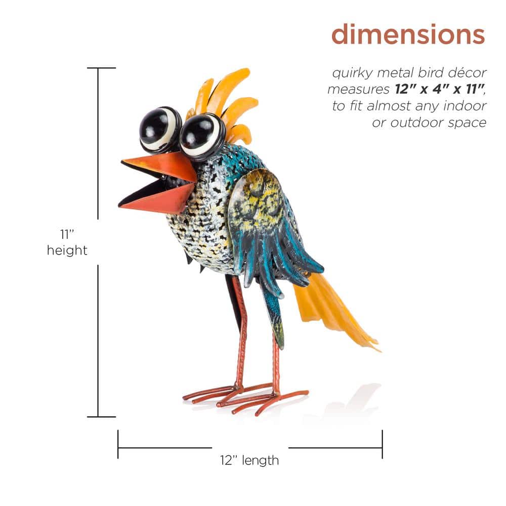 Quirky Multi-Colored Metal Wide-Eyed Bird Lawn Ornament