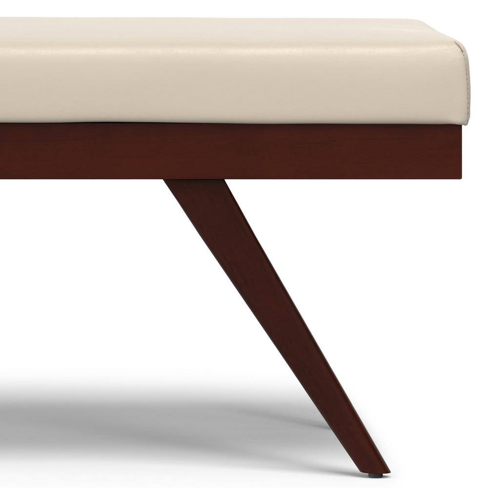 Chanelle 48" Satin Cream Faux Leather Mid-Century Ottoman Bench