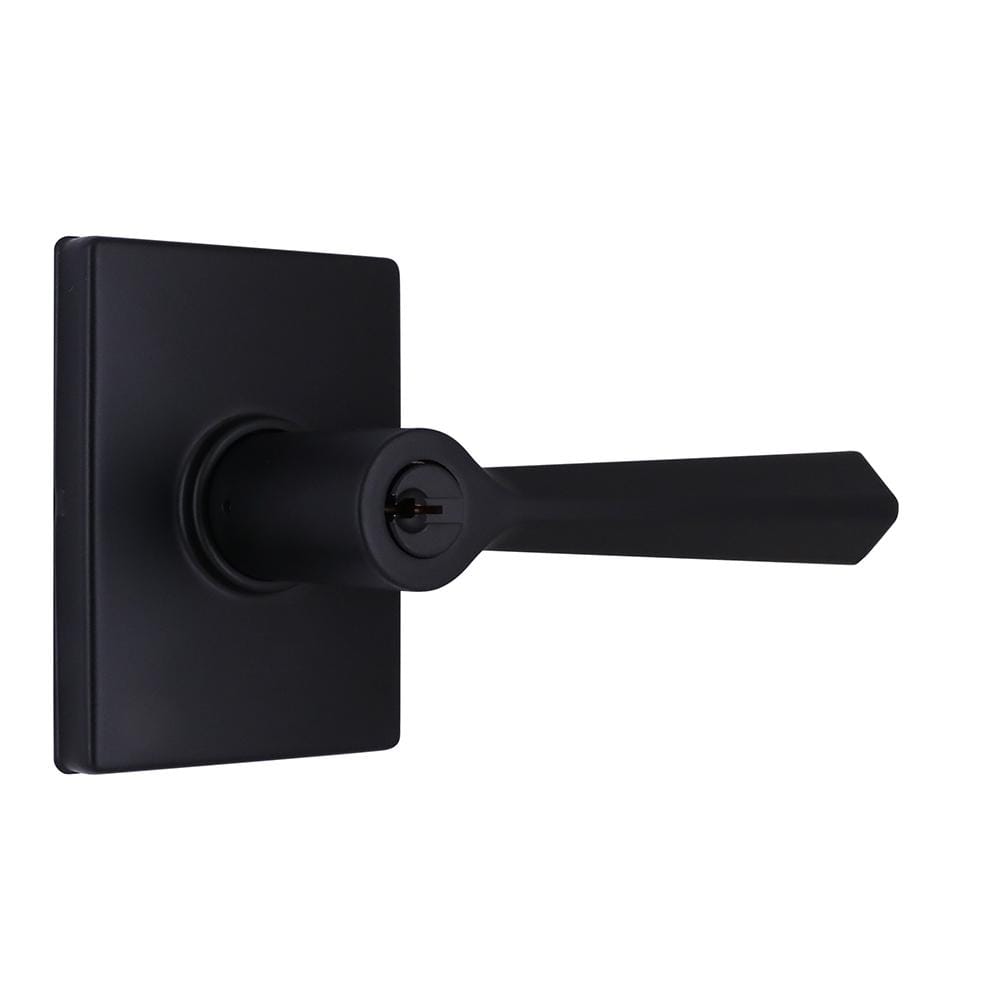 Wilshire Matte Black Keyed Entry Door Lever with Rectangle Rose Featuring D