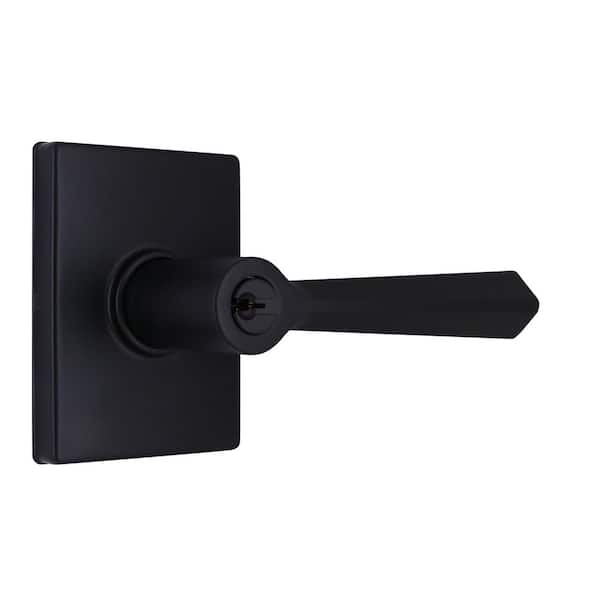Wilshire Matte Black Keyed Entry Door Lever with Rectangle Rose Featuring Dual Keyway