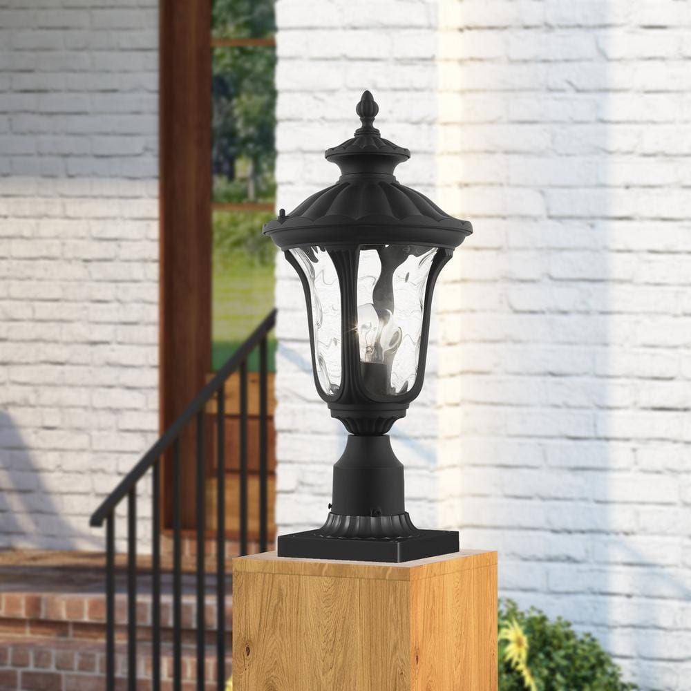 Oxford Traditional Textured Black Outdoor Post Lantern with Clear Water Glass