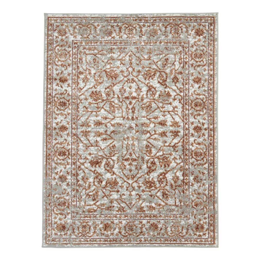 HomeRoots 5 ft. x 8 ft. Rust and Gray Floral Power Loom Area Rug ...
