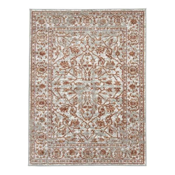 5 ft. x 8 ft. Rust and Gray Floral Power Loom Area Rug