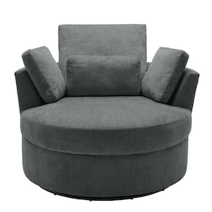 Gray Chenille Upholstered 360° Swivel Accent Barrel Chair with Pillows(Set of 1)