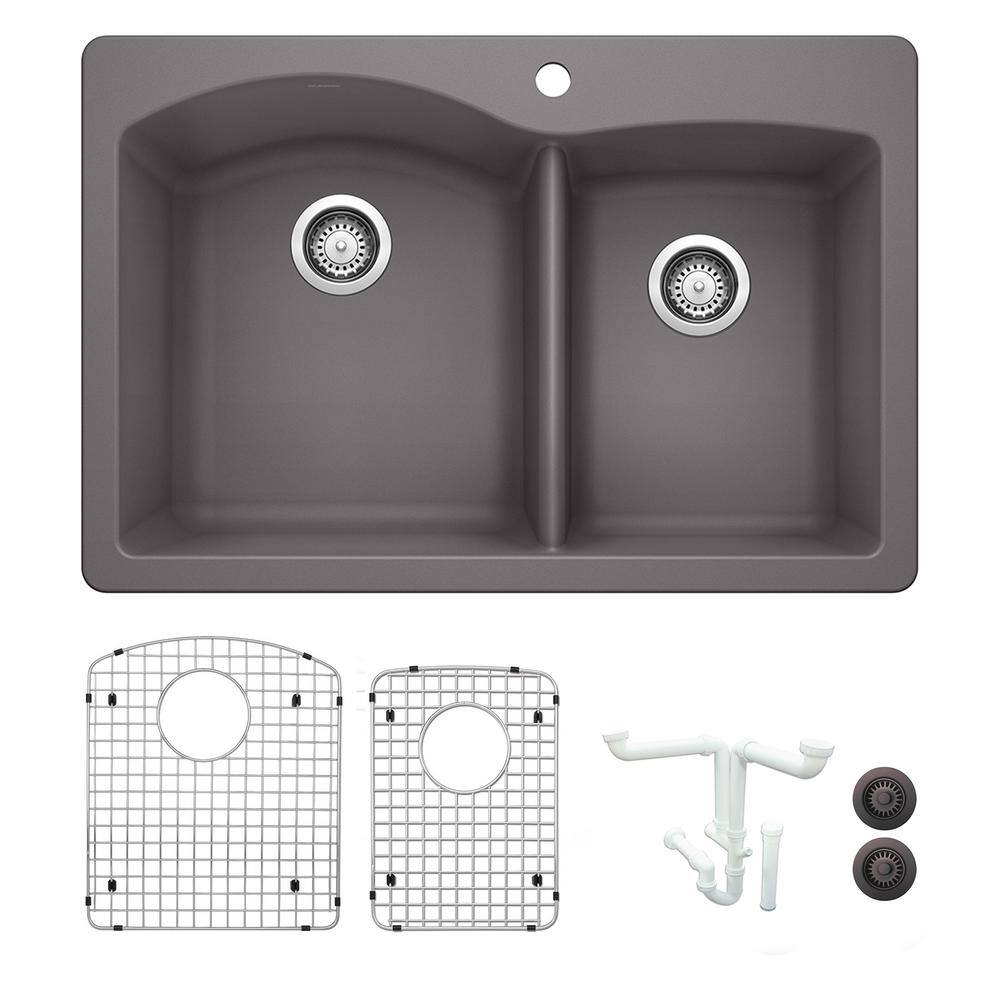 Diamond 33 in. Drop-in/Undermount Double Bowl Cinder Granite Composite Kitc