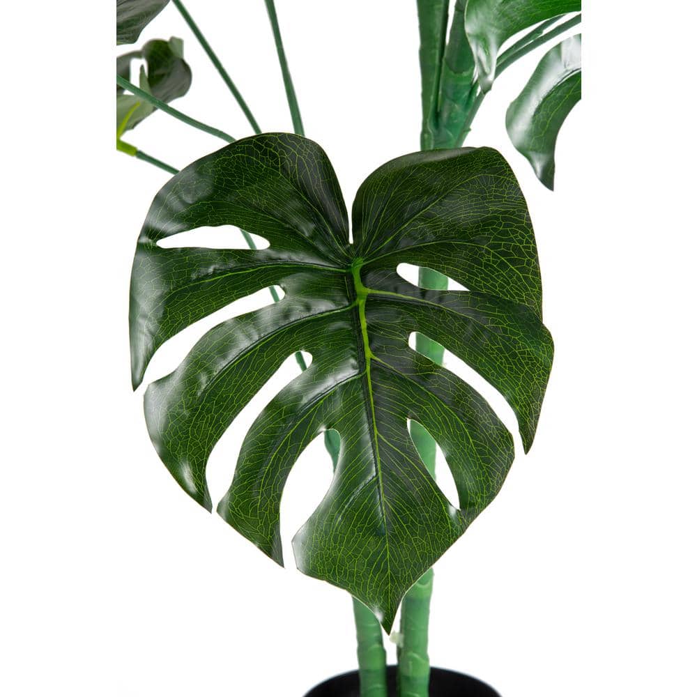 59-Inch Green Artificial Monstera Floor Plant with Black Plastic Pot