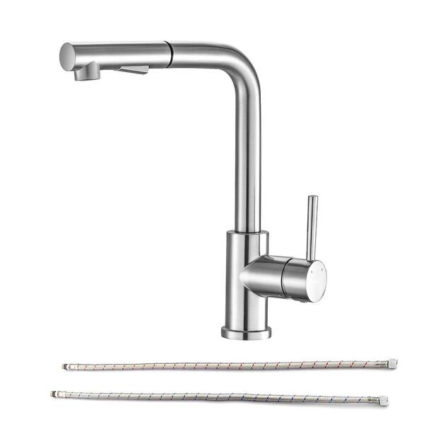 Aurora Decor Lotus Single-Handle Pull Out Sprayer Kitchen Faucet with Supply Lines in Brushed Nickel