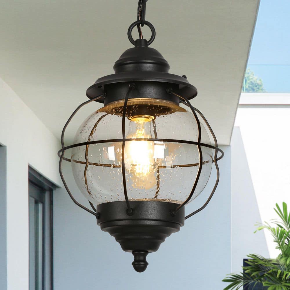 LNC Globe Industrial Black Outdoor/Indoor Pendant Light 1-Light