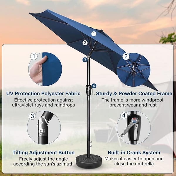 7.5 ft steel market patio umbrella in denim Tidoin 7.5 ft. Steel Market Tilt Patio Umbrella in Blue for Garden, Deck, Backyard, Pool