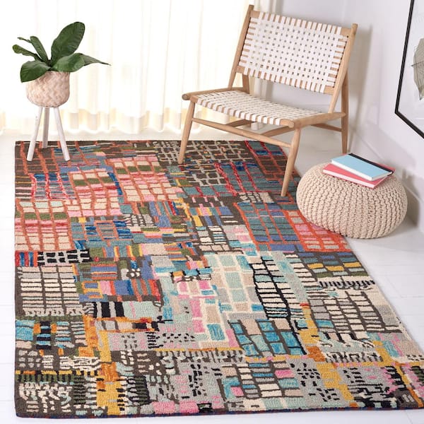 Aspen 3 ft. x 3 ft. Square Ivory/Black Abstract Geometric Area Rug