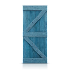 K Series 30 in. x 84 in. Pre Assembled Ocean Blue Stained Solid Pine Wood Interior Sliding Barn Door Slab