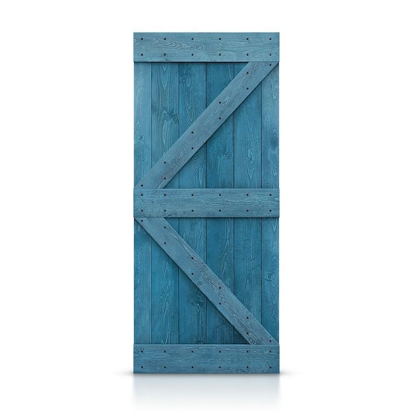 CALHOME K Series 36 in. x 84 in. Pre-Assembled Ocean Blue Stained Solid Pine Wood Interior Sliding Barn Door Slab