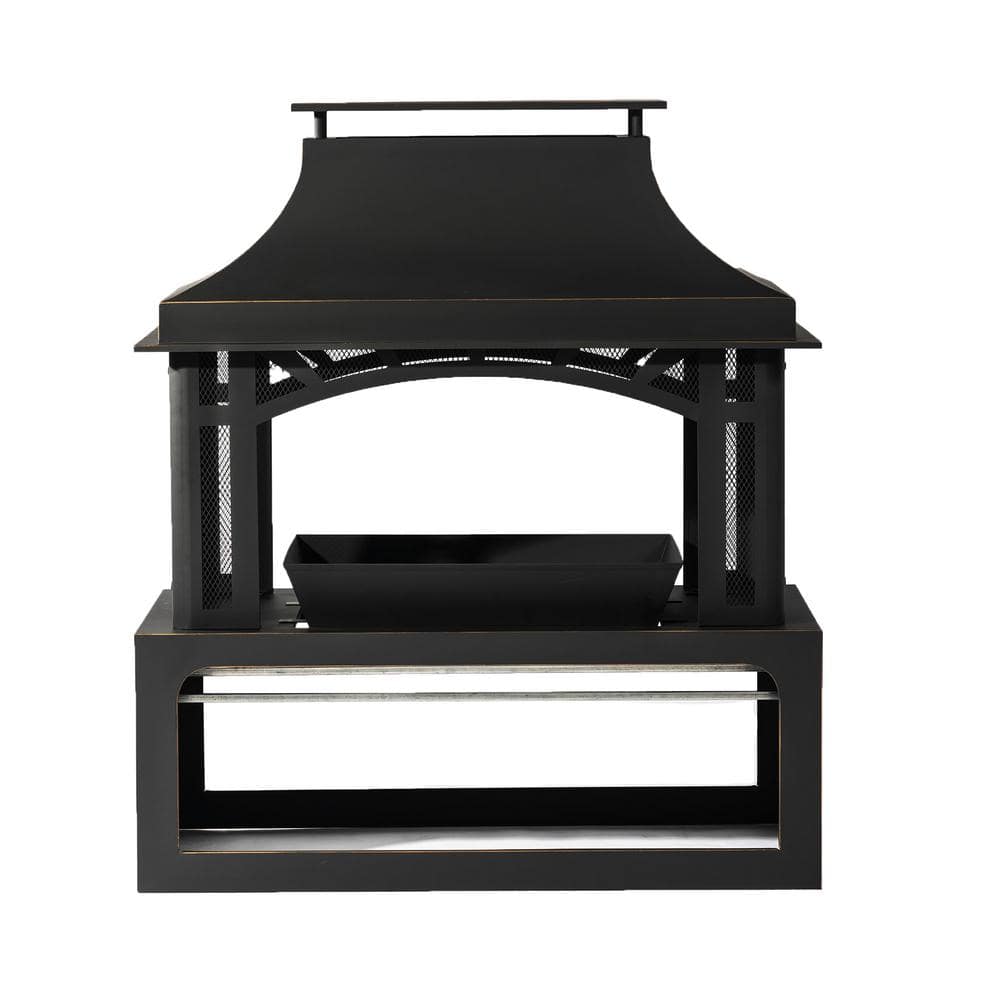 45.28 in. Black Steel Outdoor Wood Burning Fireplace Chimney