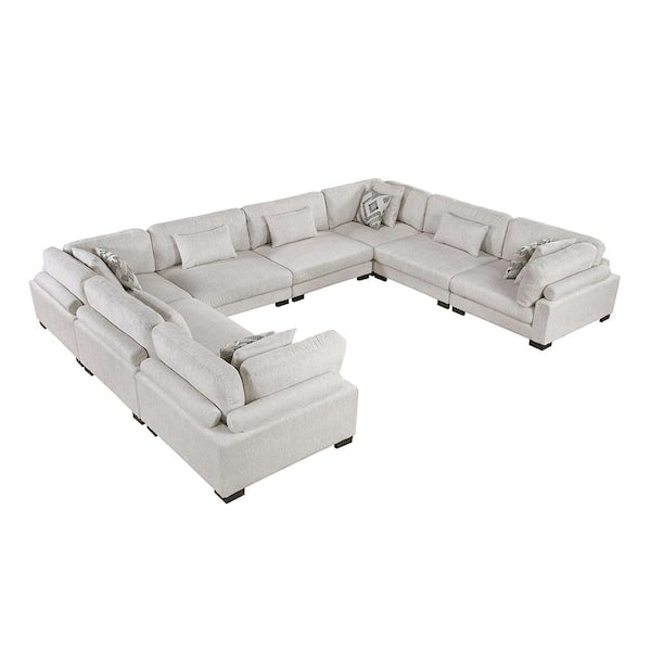 Beane 180 in. Pillow Top Arm 8-Piece Textured Microfiber Modular Sectional Sofa in. Beige
