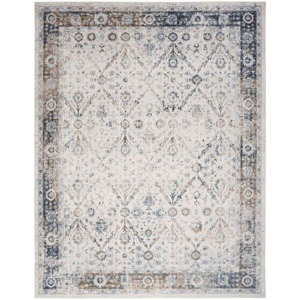 Nourison Astra Machine Washable Ivory Blue 8 ft. x 10 ft. Distressed Traditional Area Rug