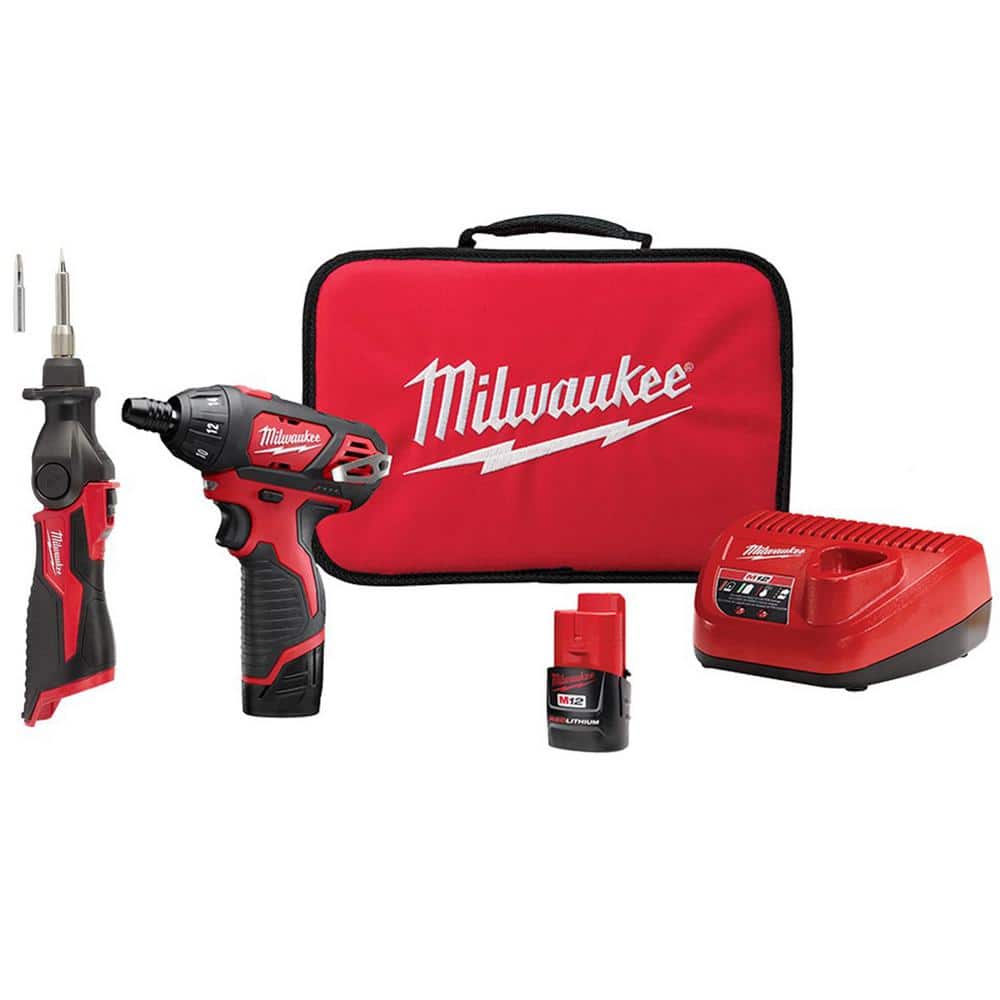 Milwaukee M12 12V Lithium-Ion Cordless 1/4 in. Hex Screwdriver Kit w/ M12 Lithium-Ion Cordless Soldering Iron (Tool Only) -  2401-22-2488-20
