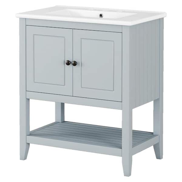 30 in. W. x 18.3 in. D x 33.5 in. H Single Sink Freestanding Bath Vanity in Gray with White Ceramic Top