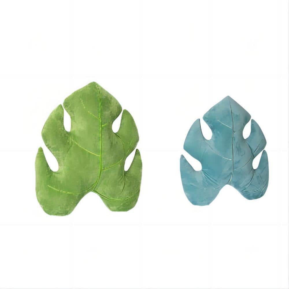 3D Leaves 18.75 in. x 16.5 in. Plush Decorative Throw Pillows Set of 2 (Blu