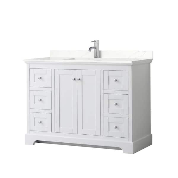 Wyndham Collection Avery 48 in. W x 22 in. D x 35 in. H Single Bath Vanity in White with Giotto Quartz Top