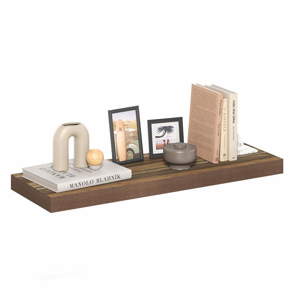 TANNA 2 in. Tall Retro Brown Wood 1-Shelf Bookcase price history on PriceWatchPro