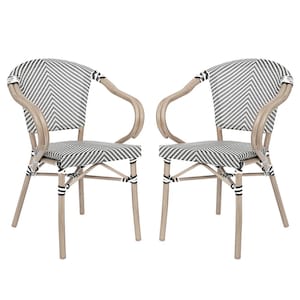 Brown Aluminum Outdoor Dining Chair in White Set of 2