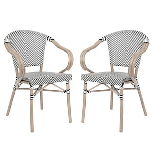 Brown Aluminum Outdoor Dining Chair in Black Set of 2