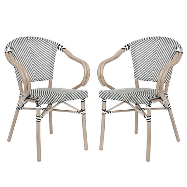 TAYLOR + LOGAN Brown Aluminum Outdoor Dining Chair in Black Set of 2