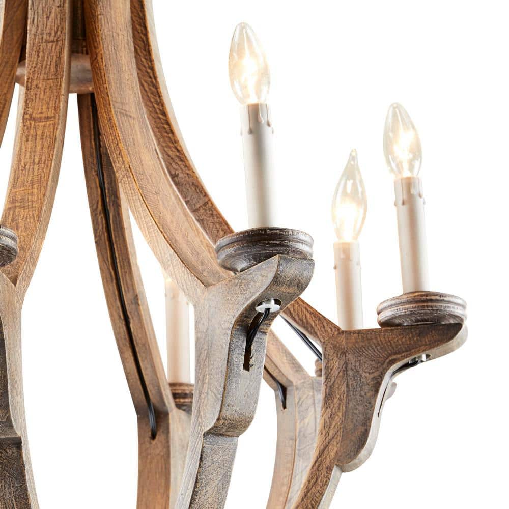 Rustic Brown Wood 8-Light Bell Form Chandelier