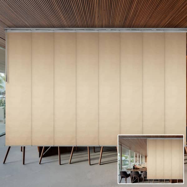 EMOH Linen 130 in. - 175 in. W x 116 in. L Adjustable 8-Panel Satin Nickel Double Rail Panel Track with 23.5 in. Slates